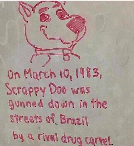 5 On Morch \0, (483, Scrappy Doo was Gunned down in The drug