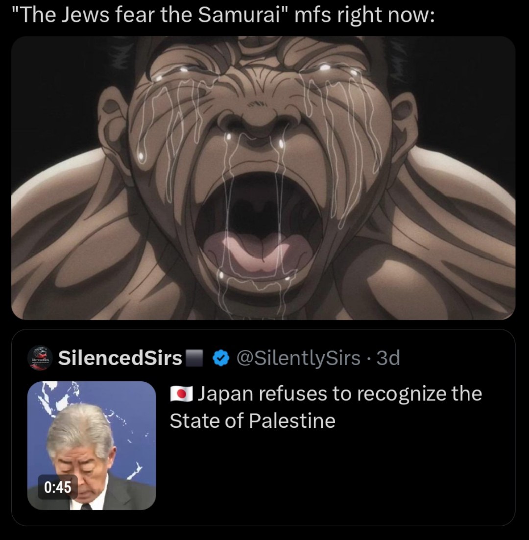 "Тре Jews fear the Samurai" mfs right now: 3.42 a 2 SilencedSirs™ @SilentlySirs Japan refuses to recognize the State of Palestine