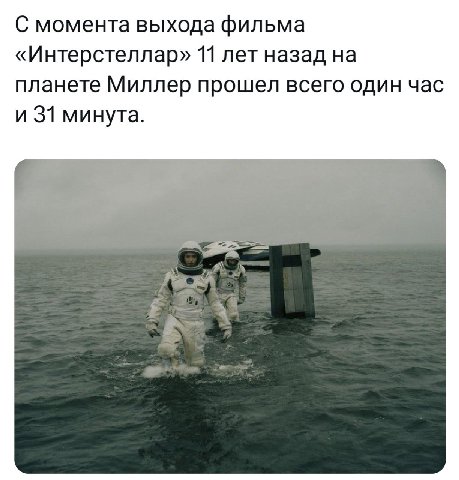 С момента выхода фильма «Интерстеллар» 11 лет назад на планете Миллер прошел всего один час и 31 минута.