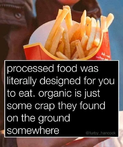огосеззеа food was literally designed for you to eat. organic 1$ just some crap they found on the ground