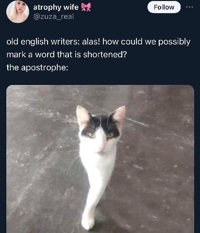 atrophy wife Роном old english writers: alas! how could we possibly mark a word that is shortened? the apostrophe: