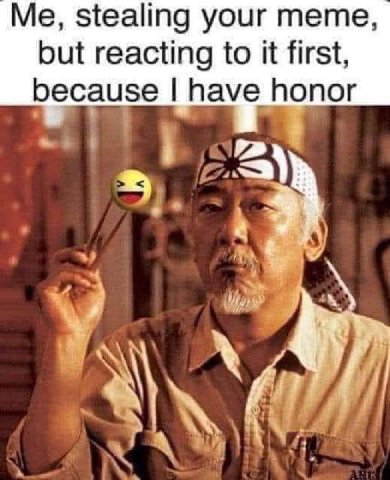Me, stealing your meme, but reacting to it first, because have honor у