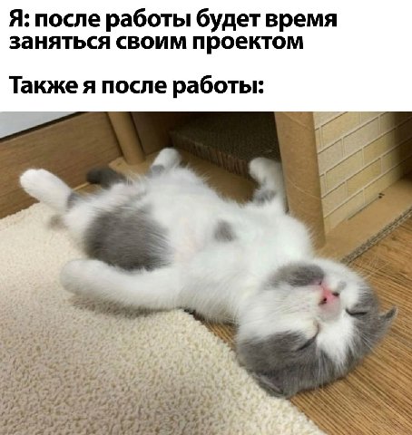 Я: после работы будет время заняться своим проектом Также я после работы:
