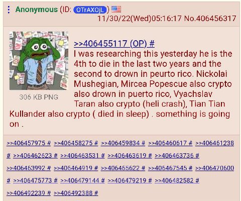 Anonymous 11/30/22(Wed)05:16:17 No.406456317 pre >>406455117 was researching this yesterday he is the Ath to die in the last two years and the second to drown in peurto rico. Nickolai Mushegian, Mirce