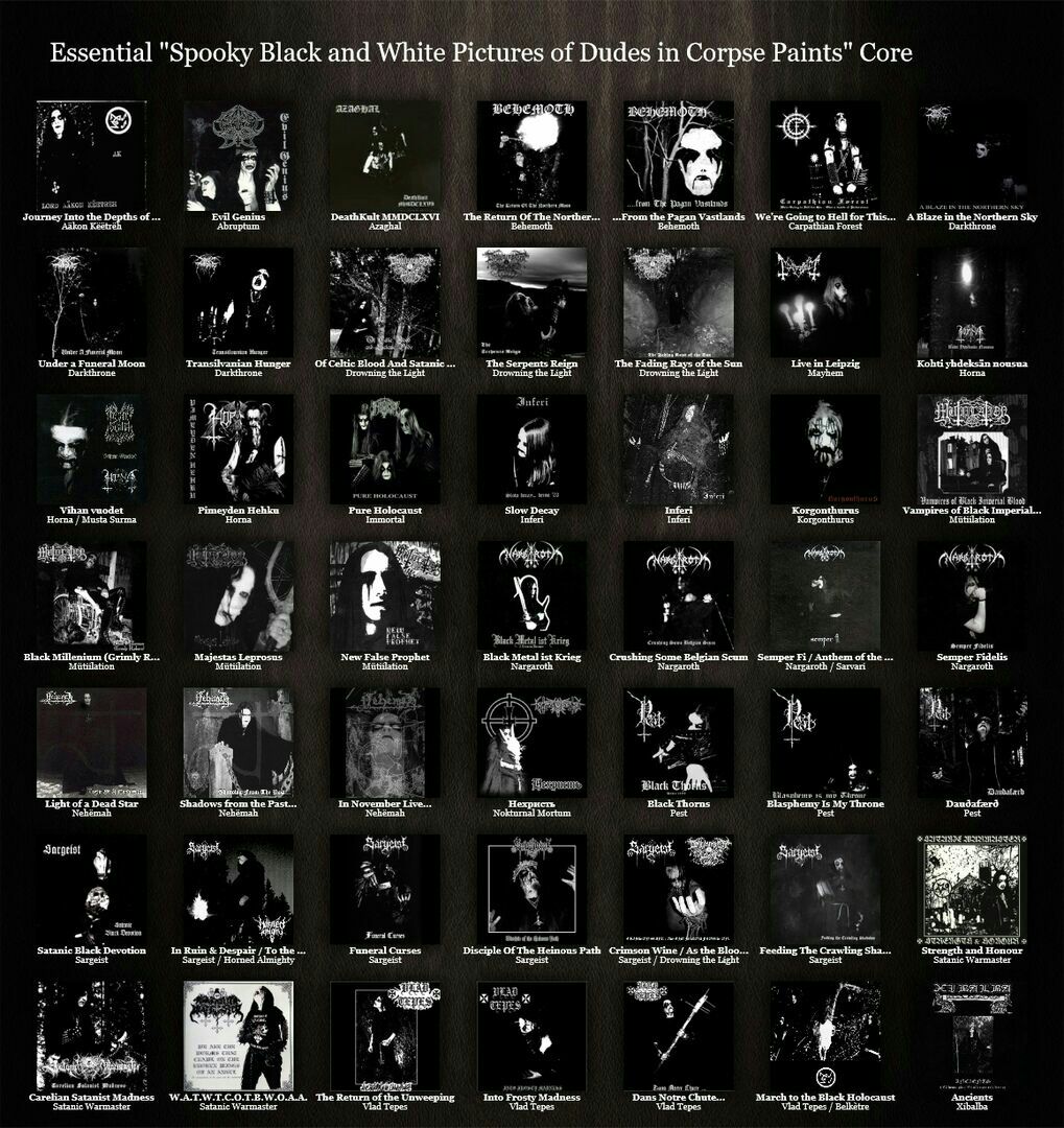 Essential "Spooky Black and White Pictures of Dudes in Corpse Paints" Core 4. 4 a Journey The Return Of The Norther... Fagan Vastlands We're Going Blazein the Northern Sky и Under a Faneral Moon Hunge