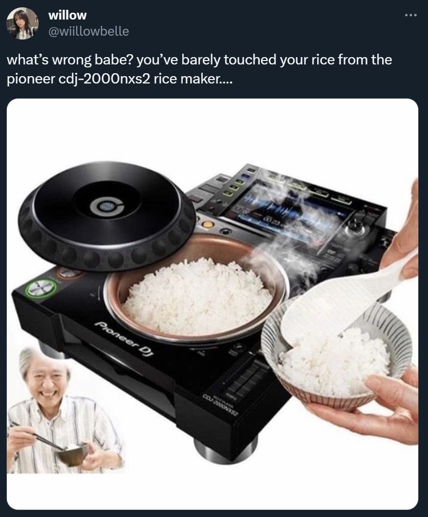 willow @wiillowbelle what’s wrong babe? you’ve barely touched your rice from the pioneer cdj-2000nxs2 rice