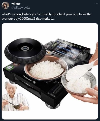 willow @wiillowbelle what’s wrong babe? you’ve barely touched your rice from the pioneer cdj-2000nxs2 rice