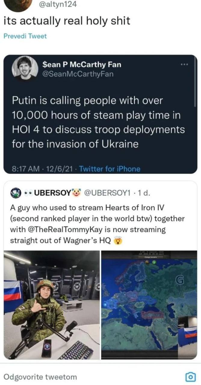 @altyn124 its actually real holy shit Pre Fan Putin is calling people with over 10,000 hours of steam play time in НОГ 4 to discuss troop deployments for the invasion of Ukraine 1 4. A guy who used to