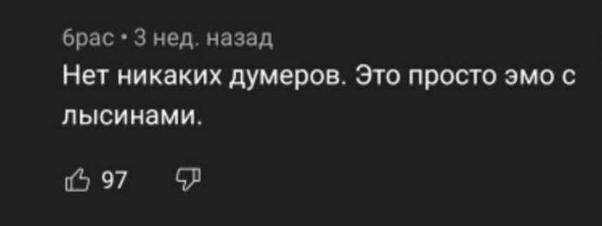 брас Знед. назад Нет никаких думеров. Это просто эмо с лысинами. 97