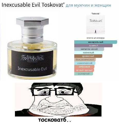 Inexcusable Evil Toskovat' для мужчин и женщин Toskovat' Foskovat! A основные аккорды минеральный металлический озоновый бальзамический акватический i фужерный тосковатб