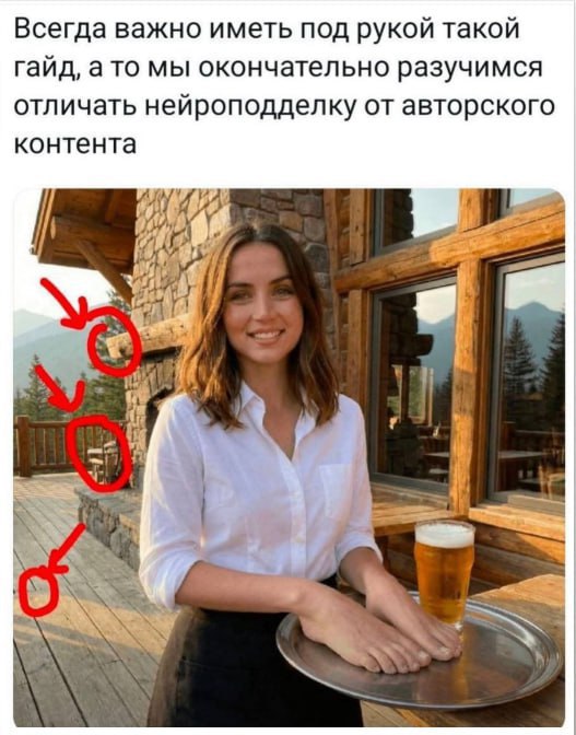 Всегда важно иметь под рукой такой гайд, а то мы окончательно разучимся отличать нейроподделку от авторского контента у 1