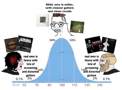 REAL ето is softer, with cleaner guitars and vocals 34% 34% We real emo is real emo is heavy with heavy with lots of lots of screaming gcreaming and distorte: 14% distorted guitars 2% guitars 2% 0.1% 
