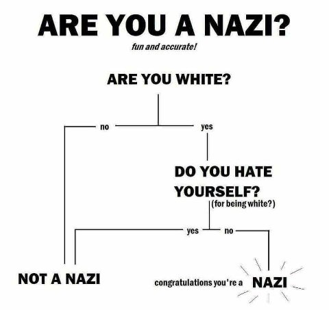 ARE YOU A NAZI? fun and accurate! ARE YOU WHITE? no YOU HATE YOURSELF? being white?) yes no NOT A NAZI congratulations you'rea NAZI