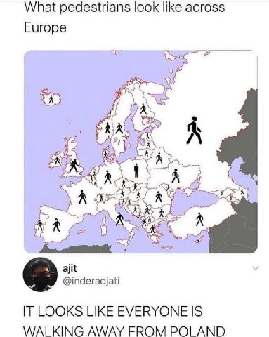 What pedestrians look like across Europe 1. aS ajit @inderadijati IT LOOKS LIKE EVERYONE IS WALKING AWAY FROM POLAND