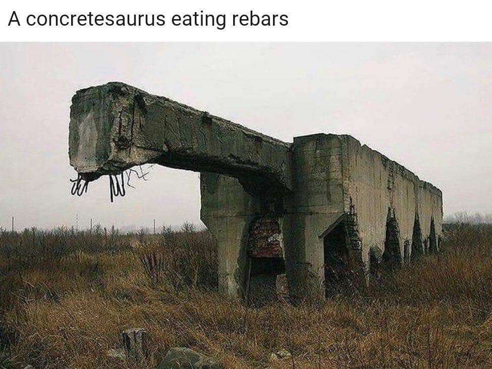 А concretesaurus eating rebars