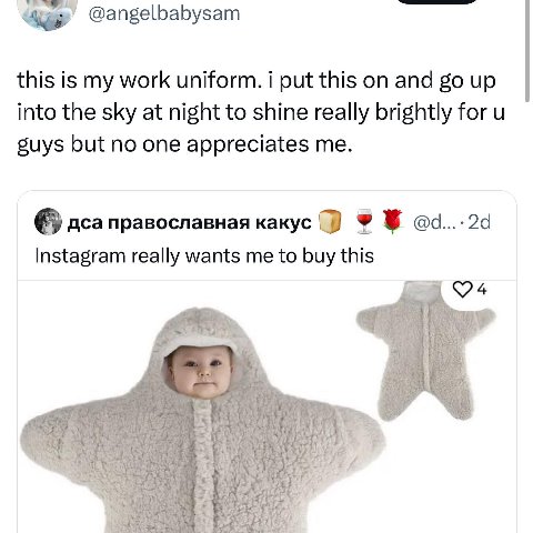 @angelbabysam this is my work uniform. i put this on and up into the sky at night to shine really brightly for suys but no one appreciates me. дса православная какус Instagram really wants me to buy t