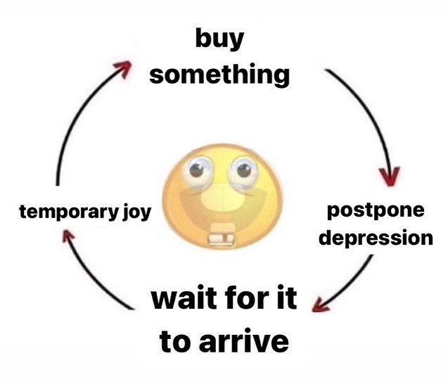 buy something temporary joy postpone depression wait for it to arrive