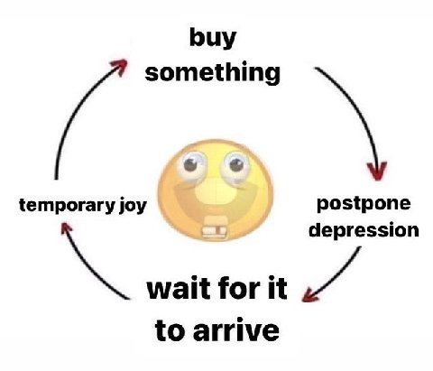 buy something temporary joy postpone depression wait for it to arrive