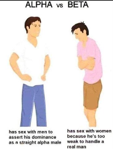 ALPHA BETA has sex with men to has sex with assert his dominance because he’s too weak to handle a as a Straight alpha male real man