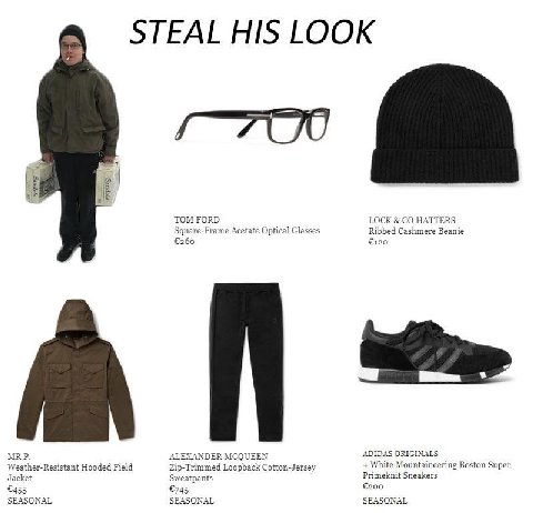 STEAL HIS LOOK TOM FORD LOCK HATTERS Ribbed Cashmere Beanie Square-Frame Acetate Optical Glasses €260 €120 ADIDAS ORIGINALS MRP. ALEXANDER MCQUEEN Weather-Resistant Hooded Field Zip-Trimmed Loopback C
