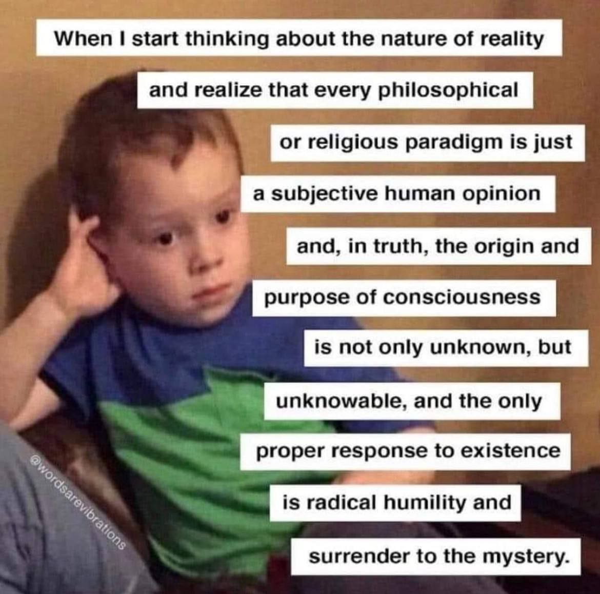 a subjective human opinion proper response to existence is radical humility and