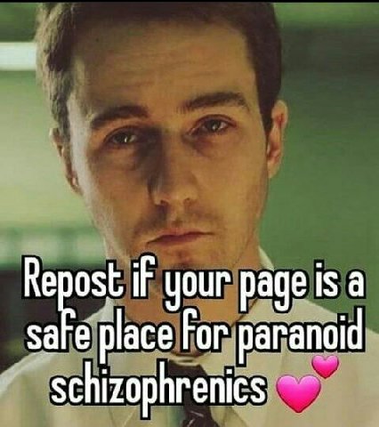 Repost if your page is а safe place For paranoid schizophrenics