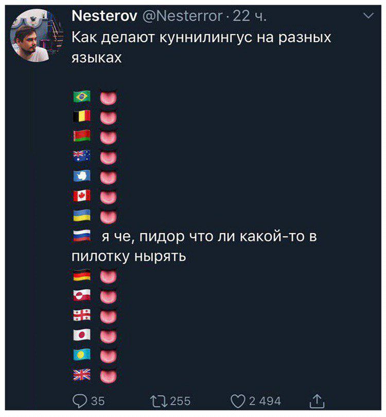 Nesterov Как делают куннилингус на разных языках В я че, пидор что ли какой-то в пилотку нырять 9