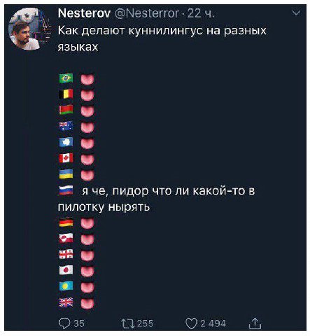 Nesterov Как делают куннилингус на разных языках В я че, пидор что ли какой-то в пилотку нырять 9