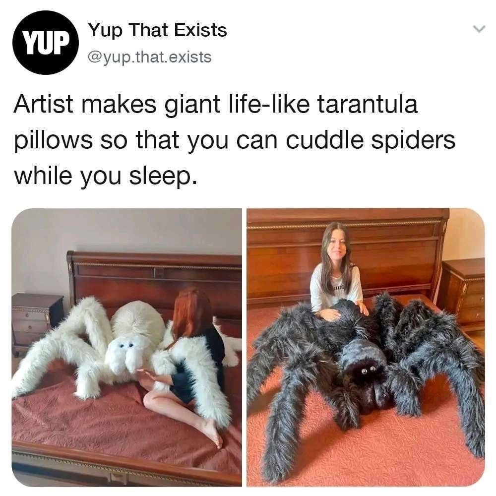 Yup That Exists @yup.that.exists Artist makes giant life-like tarantula pillows so that you can cuddle spiders while you sleep.