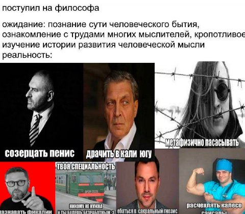 поступил на философа ожидание: познание сути человеческого бытия ознакомление с трудами многих мыслителеи, кропотливое изучение истории развития человеческои мысли реальность у пасасывать созерцать пе
