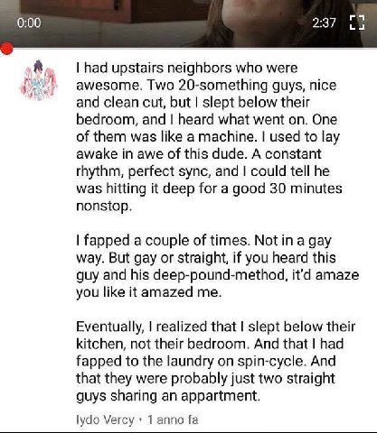 had upstairs neighbors who were awesome. Two 20-something guys, nice and clean cut, but slept below their bedroom, and heard what went on. One of them was like a machine. used to lay awake in awe of t