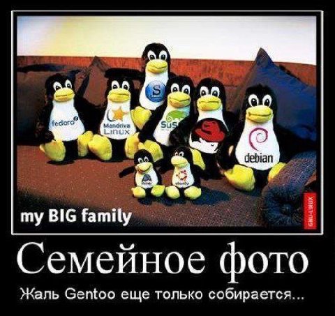 Linux debian my BIG family Семейное фото Жаль Gentoo еще только собирается...