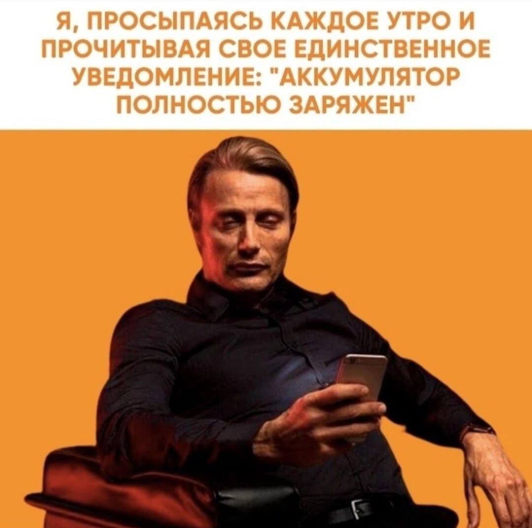 Я, ПРОСЫПАЯСЬ КАЖДОЕ УТРО И ПРОЧИТЫВАЯ СВОЕ ЕДИНСТВЕННОЕ УВЕДОМЛЕНИЕ: "АККУМУЛЯТОР ПОЛНОСТЬЮ ЗАРЯЖЕН"