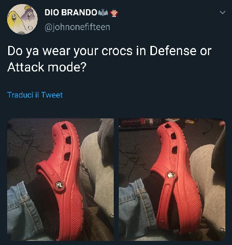 DIO @johnonefifteen wear your crocs in Defense or Attack mode? Traduci Tweet к