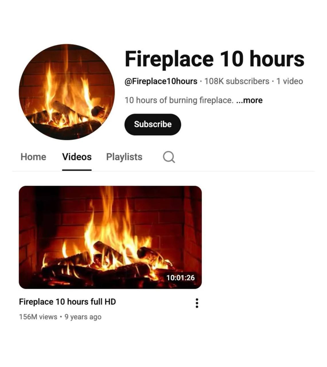 Fireplace 10 hours @Fireplace1Ohours subscribers 1 video a> 10 hours of burning fireplace. ...more Home Videos Playlists 10:01:26 Fireplace 10 hours full views 9 years ago