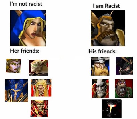 not racist Racist Her friends: His