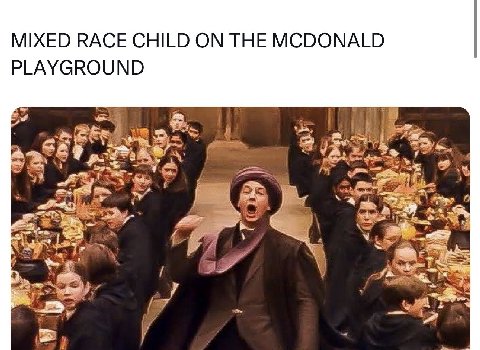 MIXED RACE CHILD ON THE MCDONALD PLAYGROUND A