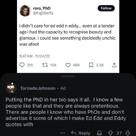 гого, PhD @fuglibetty о i didn’t care for edd eddy... even at а tender age i had the capacity to recognise beauty and glamour. i could see something decidedly unchic was afoot 11/24/22 315 son Tornado