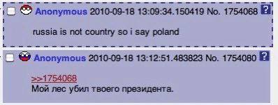 Anonymous 2010-09-18 13:09:34.150419 No. 1754068 1 russia is not country so i say poland 2010-09-18 13:12:51.483823 No. 1754080 >>1754068 Мой лес убил твоего президента.
