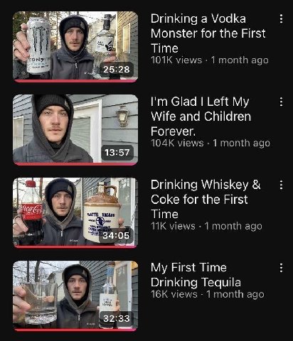 a AS} Monster for the First Time JO1K views Tmontn age 22 Glad Left My "4 Wife and Children ЕЕ views 1 month ago 13:57 к Drinking Whiskey for the First Тите views 1 age 34:05 Ste My First Time Drinkin