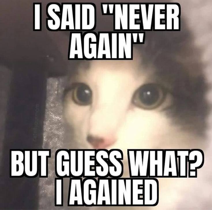 SAID “NEVER AGAIN: BUT GUESS WHAT?
