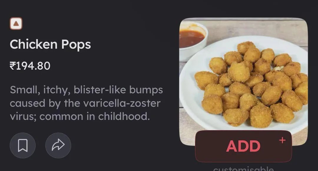 а Chicken Pops 3194.80 Small, itchy, blister-like bumps caused the varicella-zoster }1 virus; common in childhood. 4 A ADD