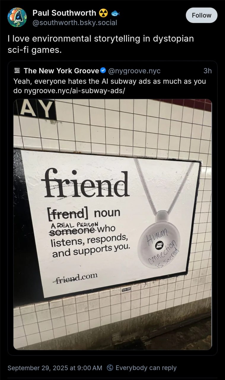 Paul Southworth love environmental storytelling in dystopian sci-fi games. The New York Groove Yeah, everyone hates the subway ads as much as you nygroove.nyc/ai-subway-ads/ An you. сапа