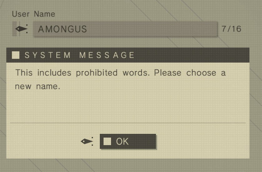 ЗУЗТЕМ МЕЗЗАСЕ This includes prohibited words. Please choose а new name.