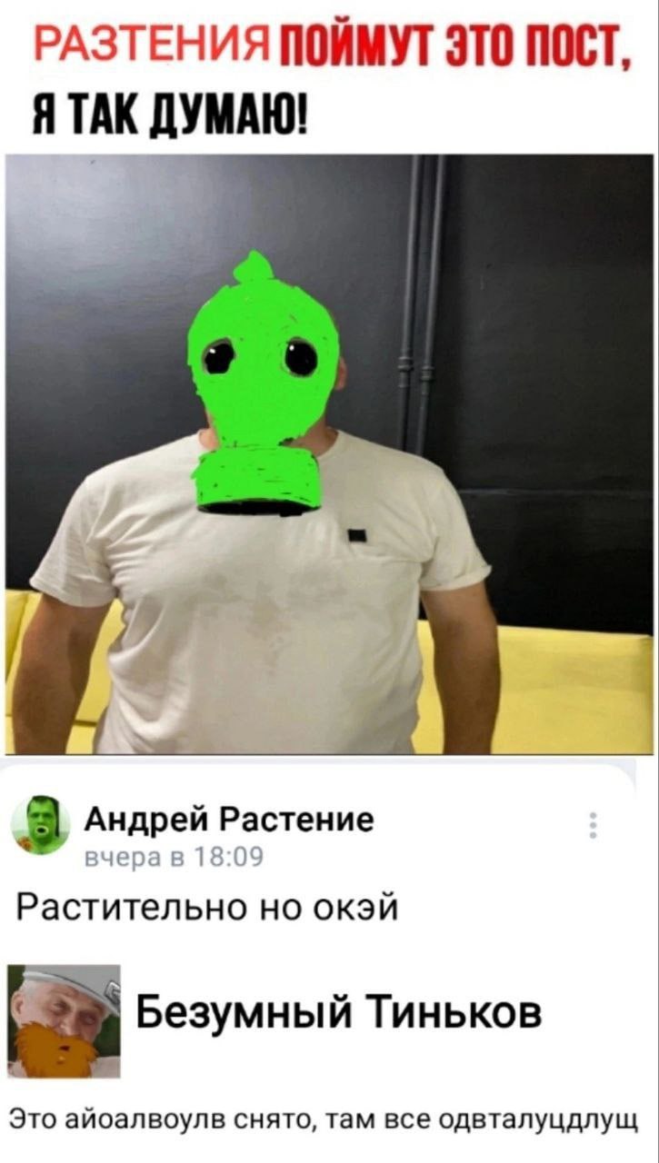 РАЗТЕНИЯ ЭТО ПОСТ, Я ТАК ДУМАЮ! 4 3 Андрей Растение Растительно но окэй Безумный Тиньков Это айоалвоулв снято, там все одвталуцдлущ