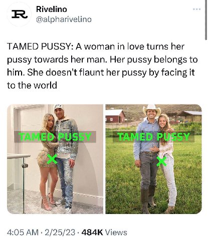 Rivelino @alpharivelino TAMED PUSSY: A woman in love turns her pussy towards her man. Her pussy belongs to him. She doesn't flaunt her pussy facing it to the world у 4:05 2/25/23 Views
