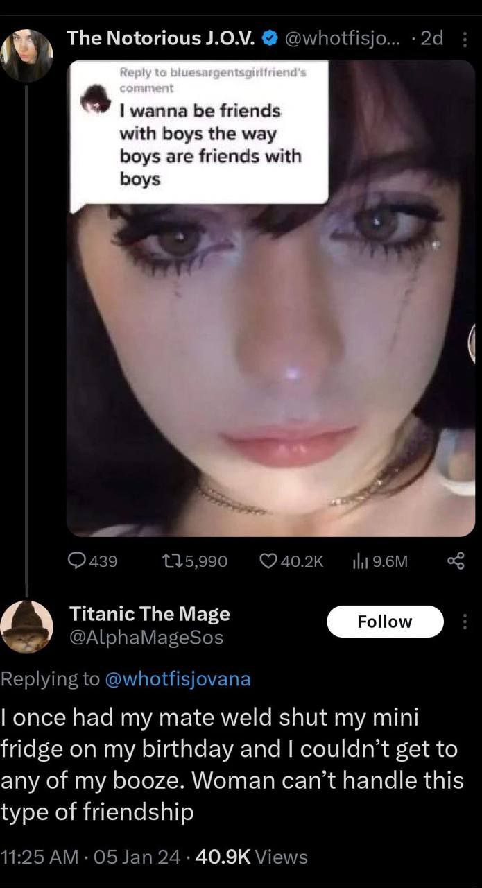 we The Notorious Reply to 4 wanna be friends with boys the way boys are friends with boys Titanic The Mage Роном опсе had my mate weld shut mini fridge on my birthday and couldn’t get to any of my boo