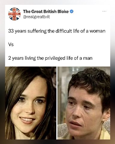 The Great British Bloke @realgreatbrit 33 years suffering the difficult life of a woman 2 years living the privileged life of aman у