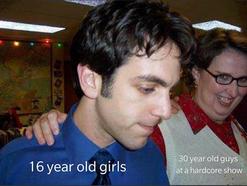 30 year old guys 16 year old girls at a hardcore show