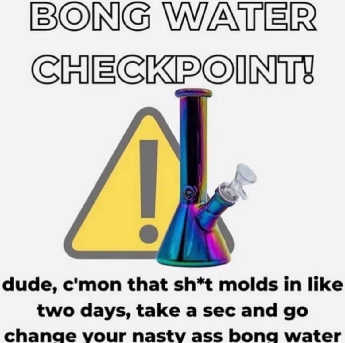 BONG dude, c'mon that sh*t molds in like chanae vour nastv ass bona water two days, take a sec and
